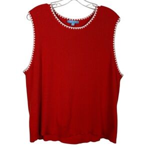 Draper James RSVP Orange White Trim Ribbed Shell Tank Top XXL 2XL Stretch Preppy